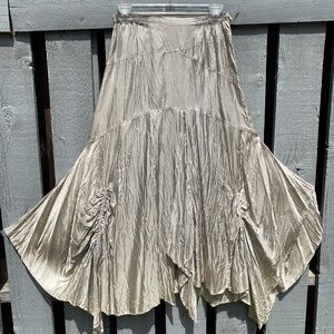 Hanna for La Journeé XS asymmetrical rushed crinkle rayon maxi skirt